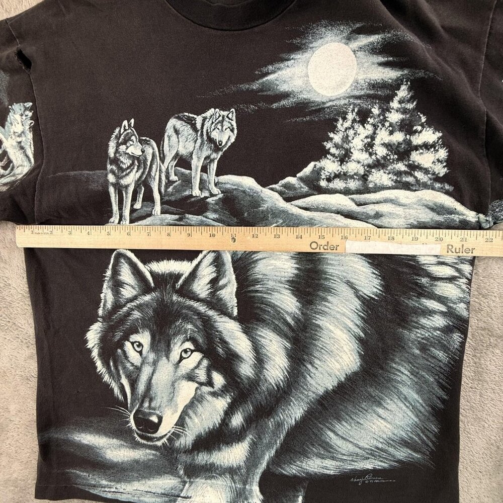 Vintage Wolf Pack Shirt Mens Large Black Graphic Hanes Beefy-T Nancy Blauer 90s - Picture 9 of 14